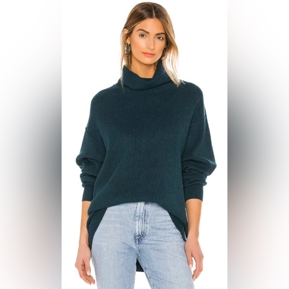 Free People Softly Structured Tunic Teal Turtleneck Sweater - Small